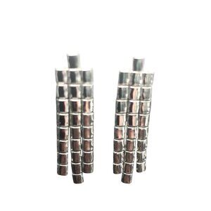 Unique Blocky Silver Tassel Earrings, Screw Back Fringe, Chunky Articulated